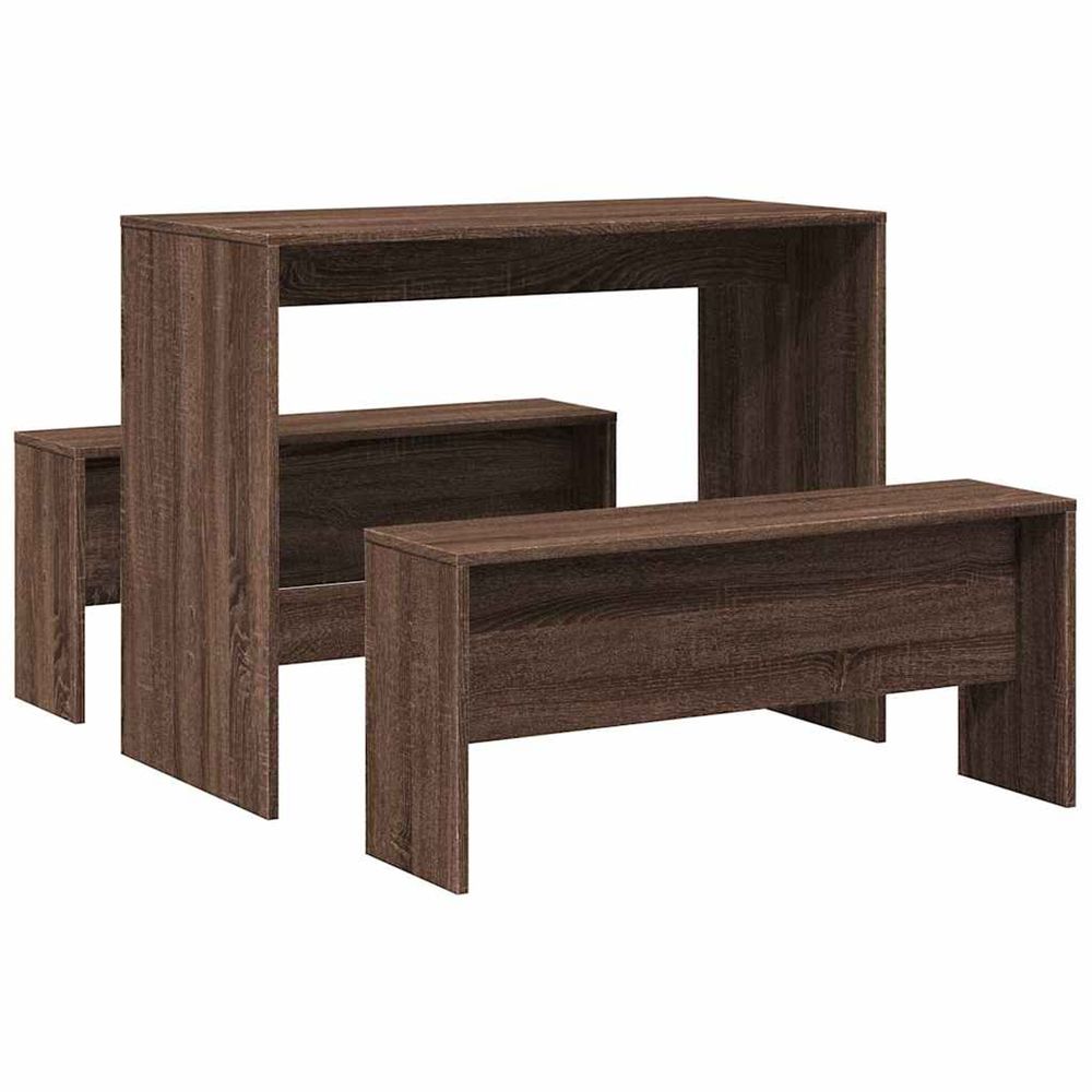 Ensemble table à manger et bancs 3 pcs bois d'ingénierie