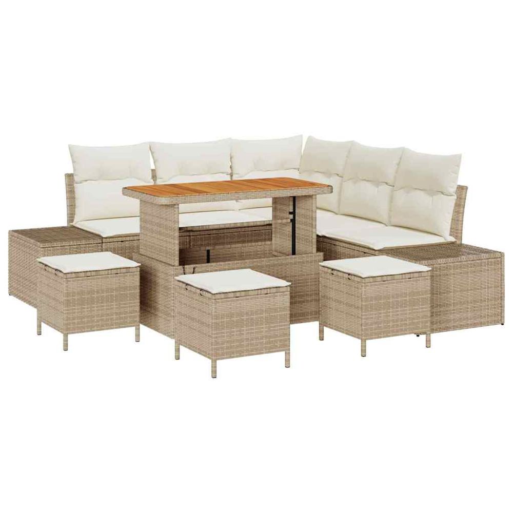 Ensemble de canapé de jardin 9 pc beige polyrotin
