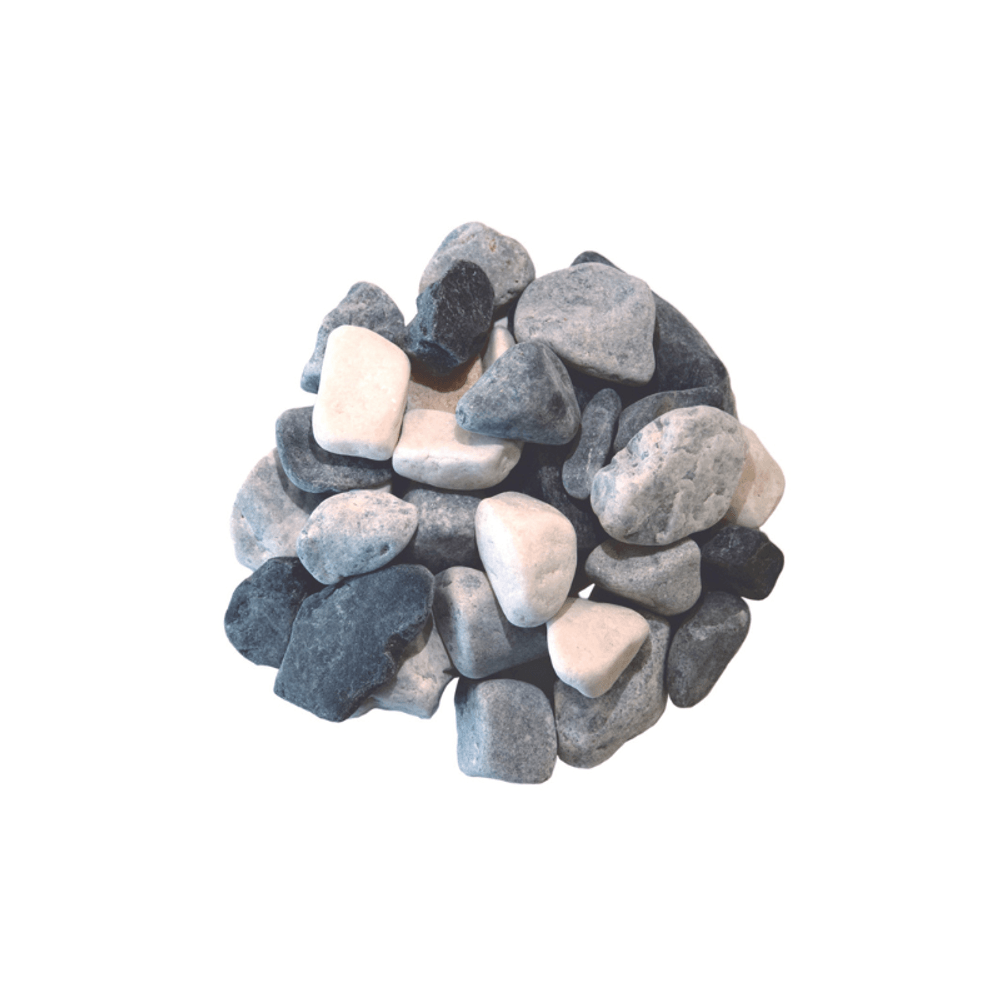 Gravier déco dalmatien roulé 12/25 mm - sac de 20 kg - noir, blanc et gris