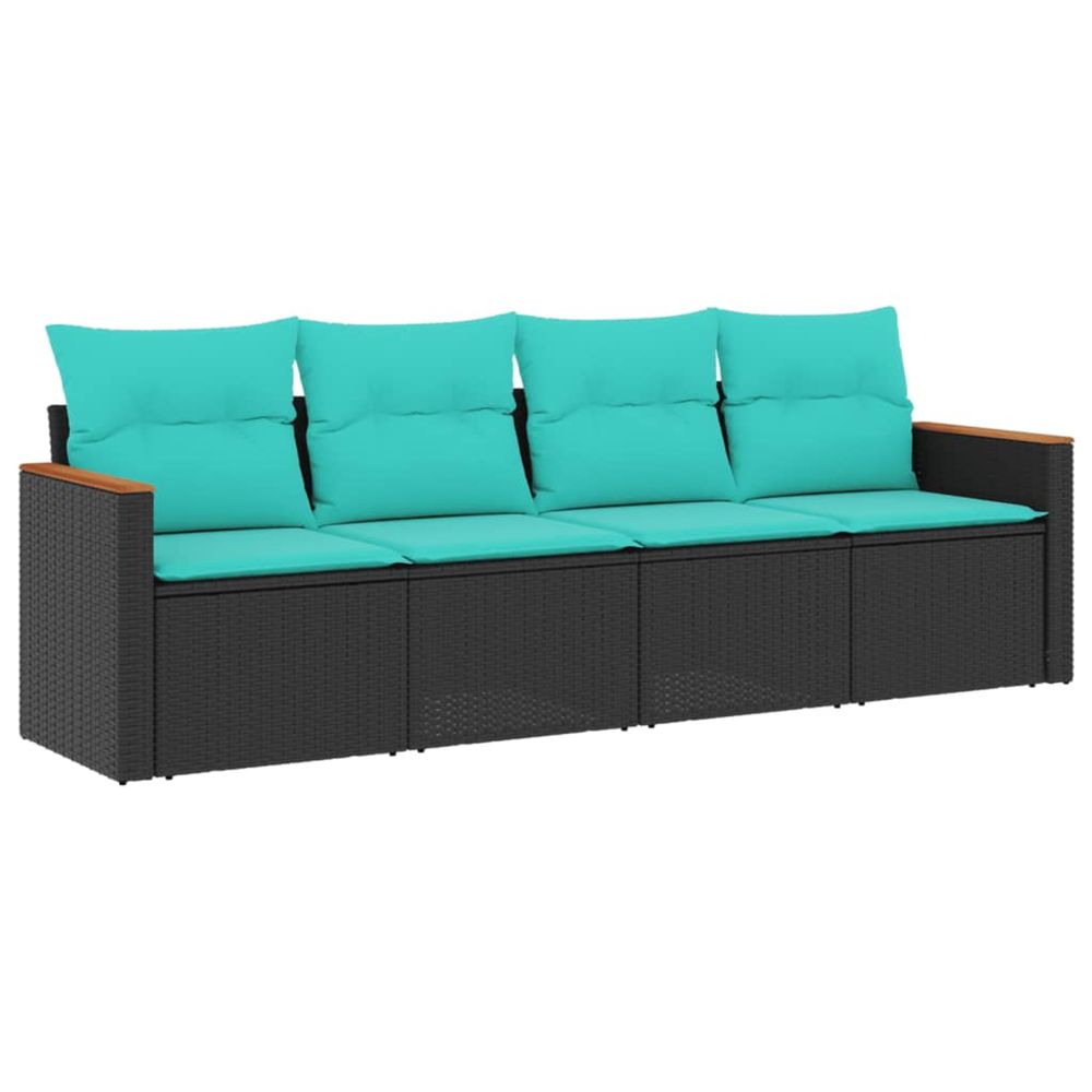 Salon de jardin 4 pcs avec coussins noir résine tressée