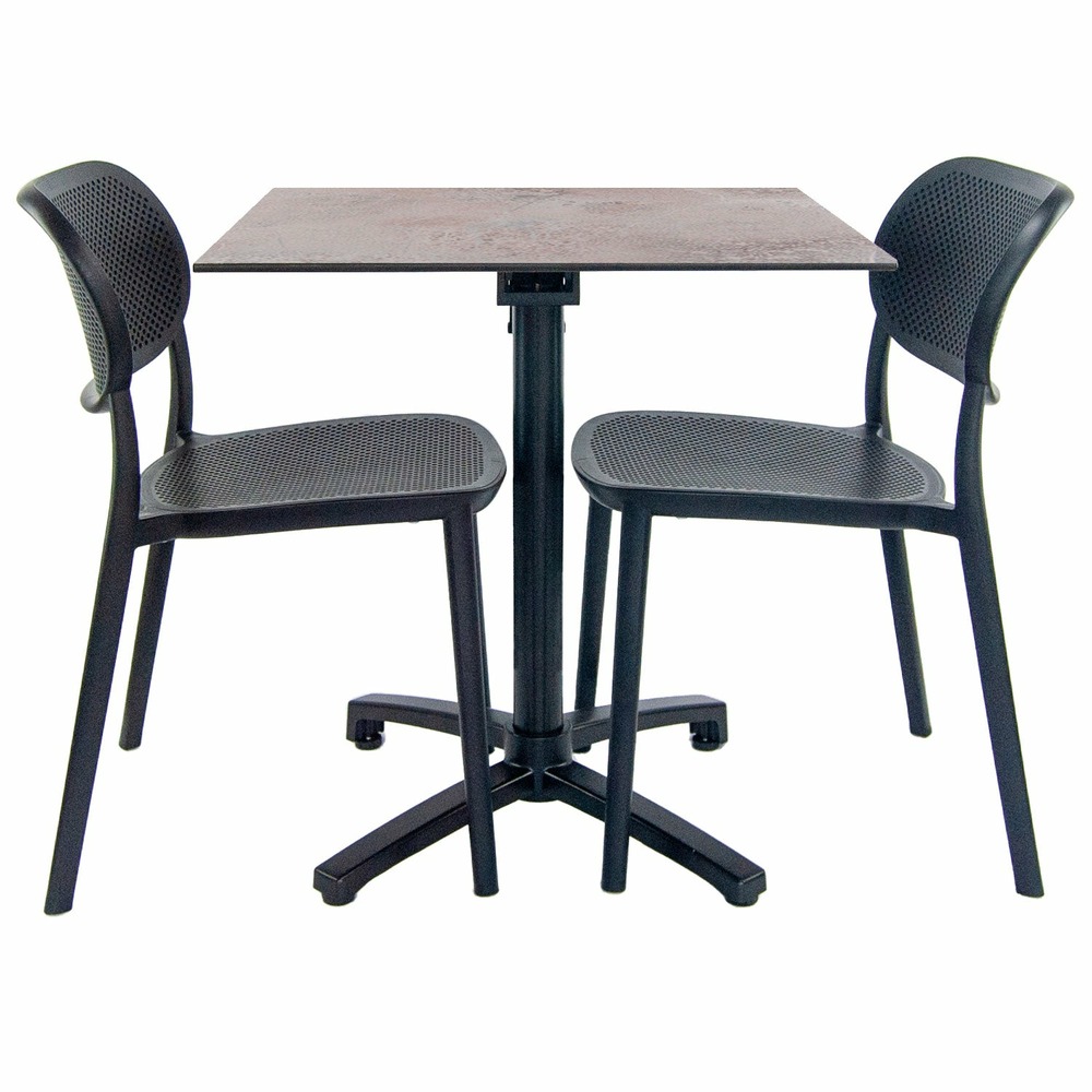 Restootab - lot de 1 table pliable pierre claire + 2 chaises pour terrasse