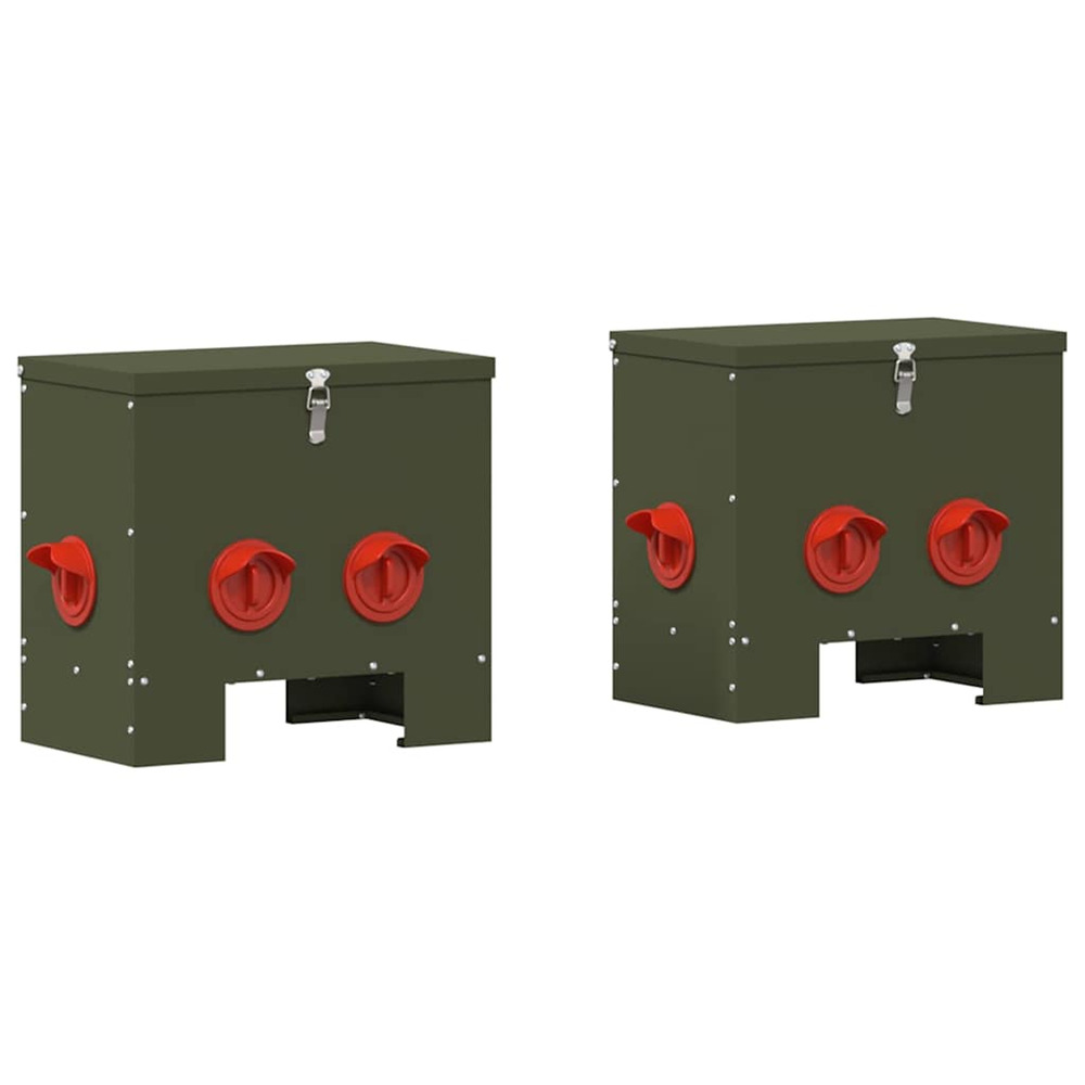 Mangeoire pour poules 2 pcs vert olive 40,5 x 25 x 38 cm