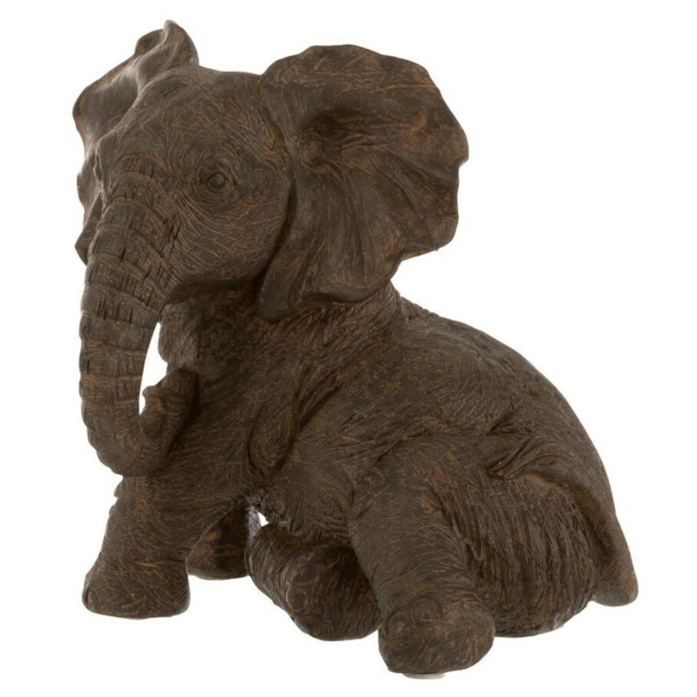Statuette déco éléphant couché 19cm marron