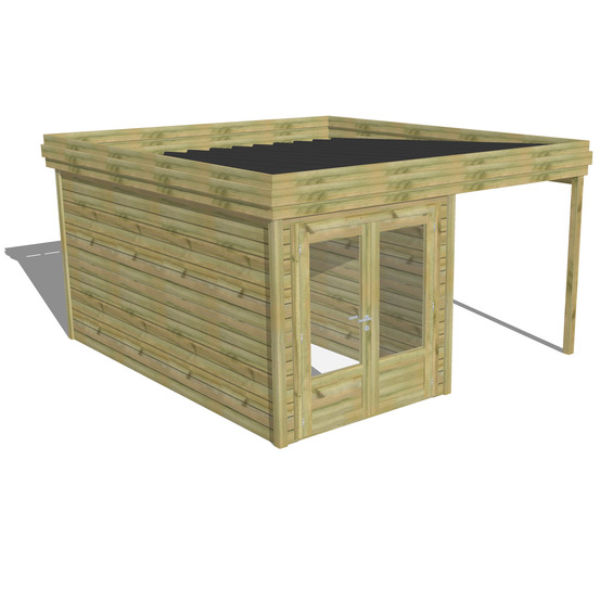 Abri de jardin bois pin traité autoclave 27mm - 4,14x4,34m / 18m2 - bac acier - abri français