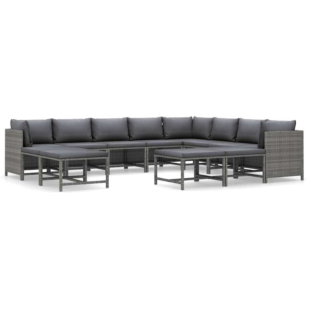 Salon de jardin 12 pcs avec coussins résine tressée gris