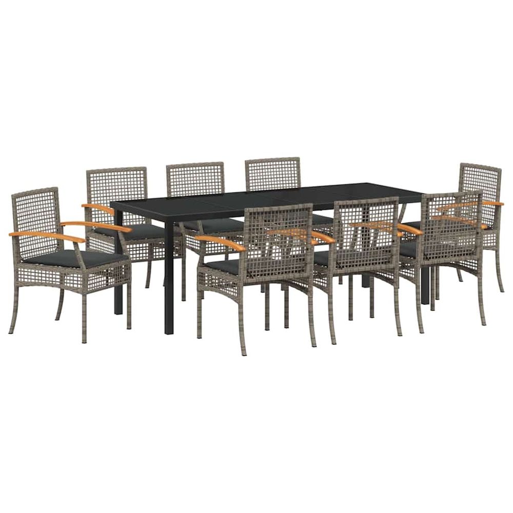 Ensemble de salle à manger pour jardin 9 pc gris et noir rotin