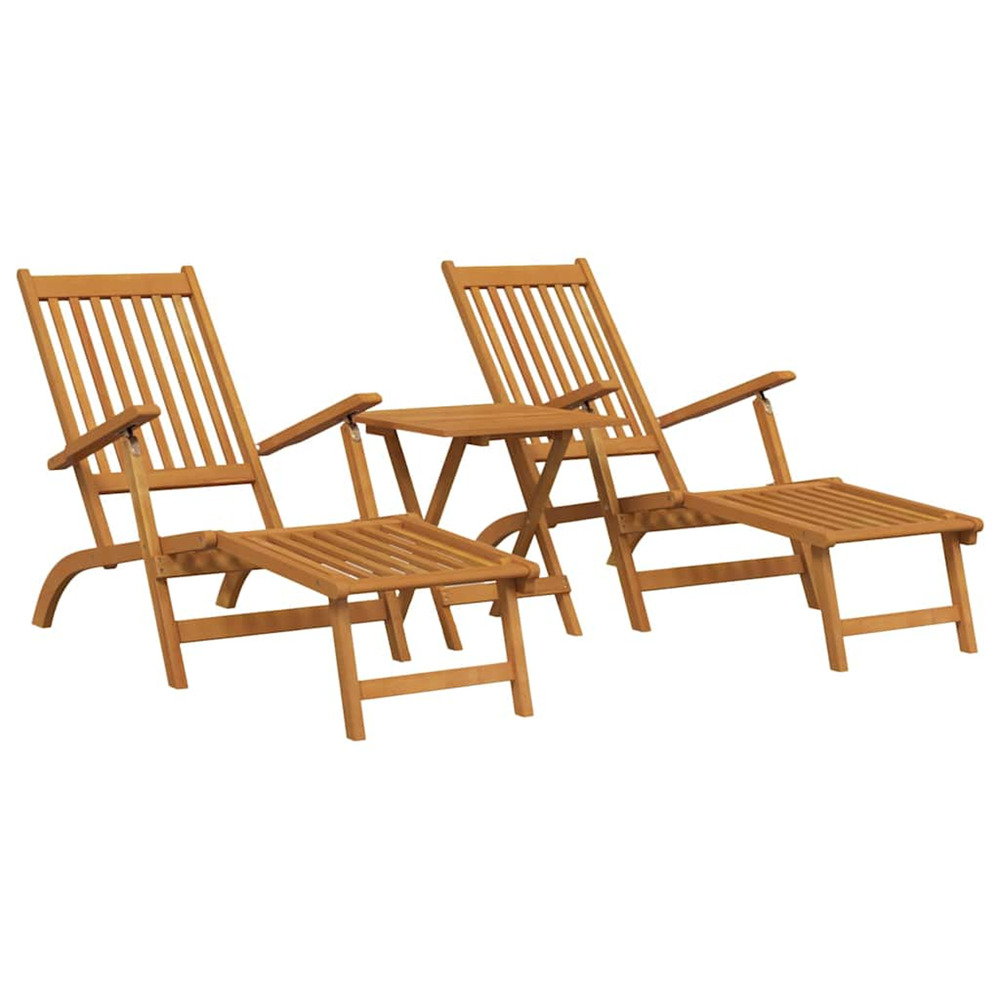 Chaises longues d'extérieur repose-pieds et table acacia solide