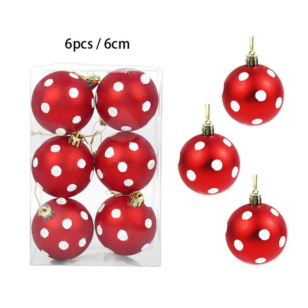 Lot de 6 boules de noël rouge à pois blancs