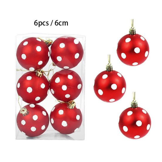 Lot de 6 boules de noël rouge à pois blancs