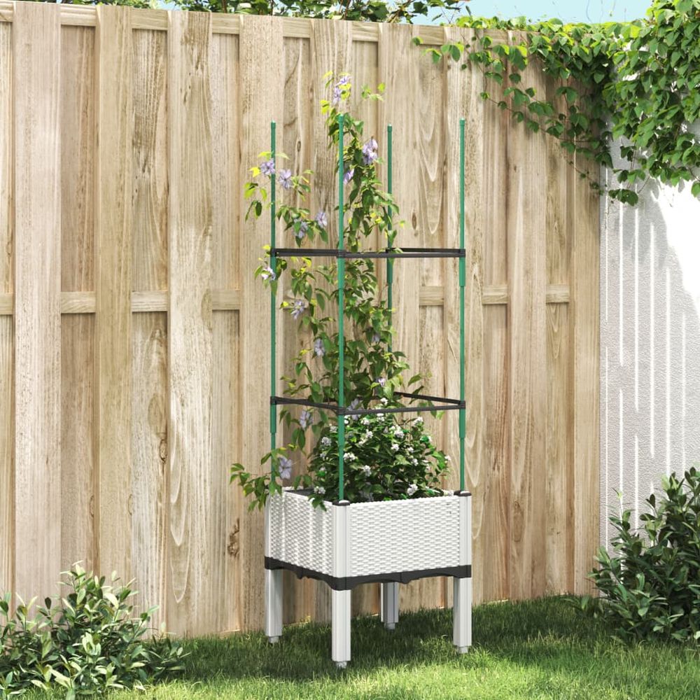 Jardinière surélevée avec treillis pp pour balcon jardin blanc 40x40cm