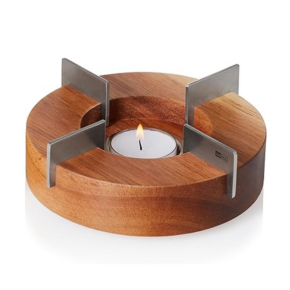 Réchaud et chauffe-plats 14.5 cm bois d'acacia et acier inoxydable - tk48