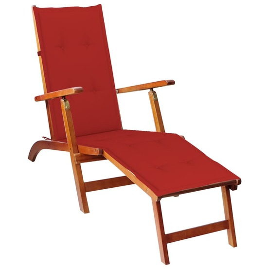Transat chaise longue bain de soleil lit de jardin terrasse meuble d'extérieur 167 cm avec repose-pied et coussin acacia soli