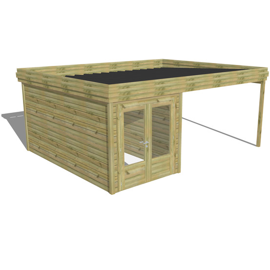 Abri de jardin bois pin traité autoclave 27mm - 5,64x4,34m / 24m2 - bac acier - abri français