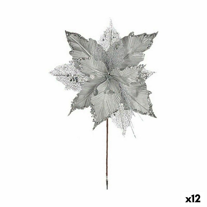 Fleur décorative 40cm argenté plastique - lot de 12