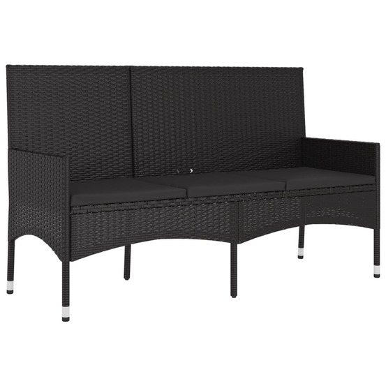 Banc de jardin meuble de patio d'extérieur terrasse à 3 places avec coussins 140 x 51 x 85 cm noir résine tressée