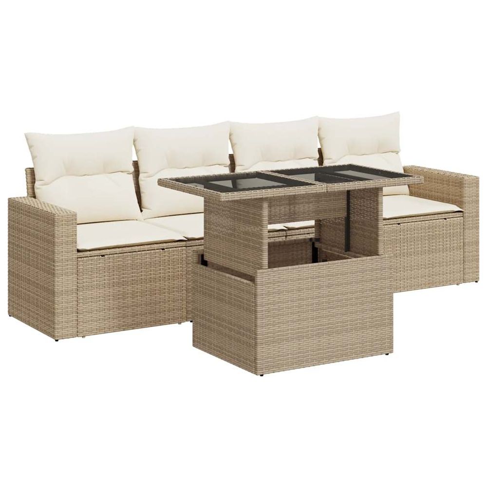 Salon de jardin avec coussins 5 pcs beige résine tressée
