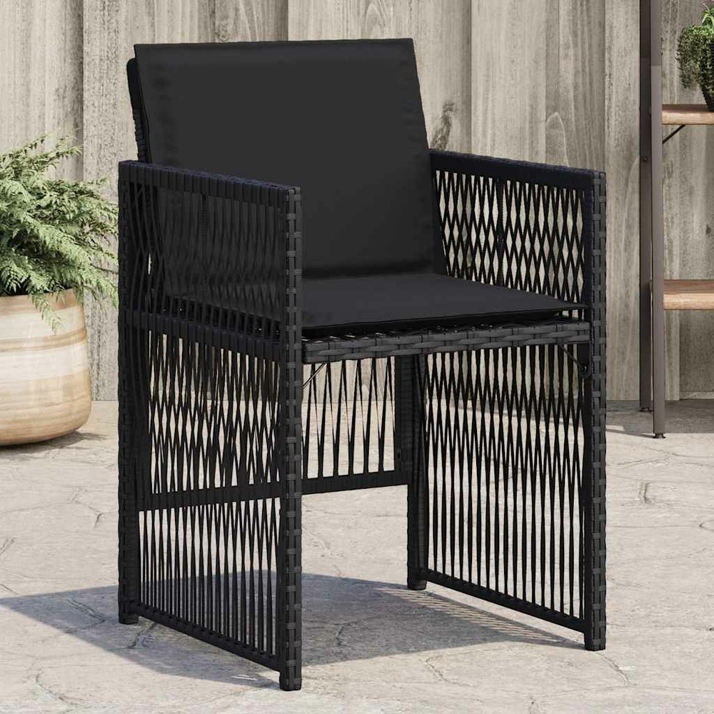 Chaises de jardin lot de 4 avec coussins noir résine tressée