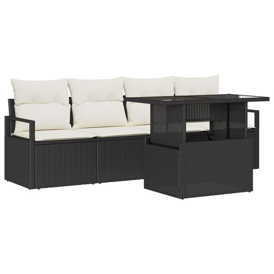 Ensemble de canapés avec coussin 5 pcs noir et crème polyrotin