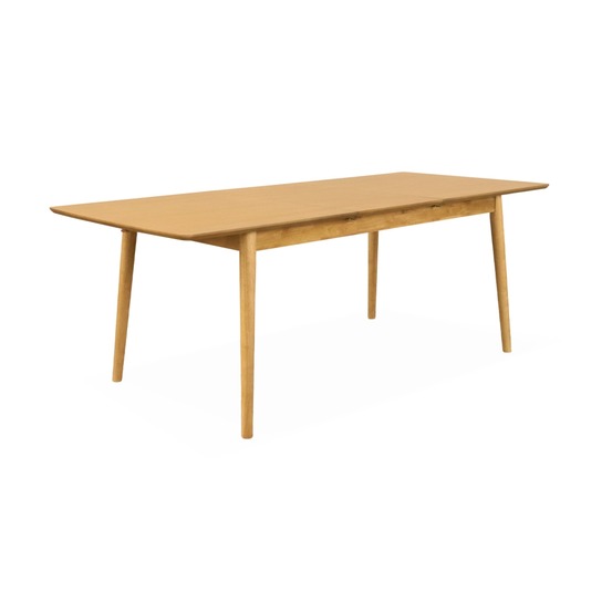 Table à manger extensible lina placage bois de chêne, pieds en bois d'hévéa, 6 à 8 places, 160 à 210cm