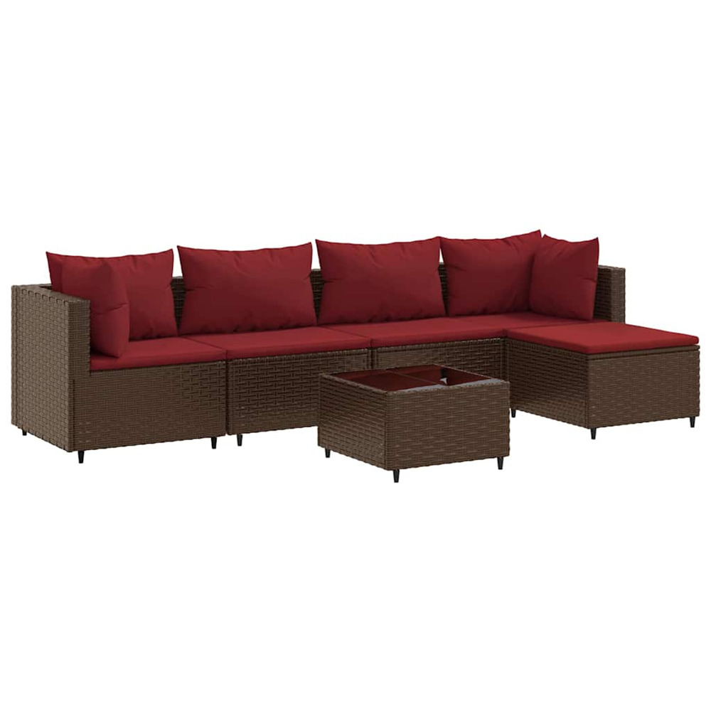 Salon de jardin 6 pcs avec coussins marron résine tressée