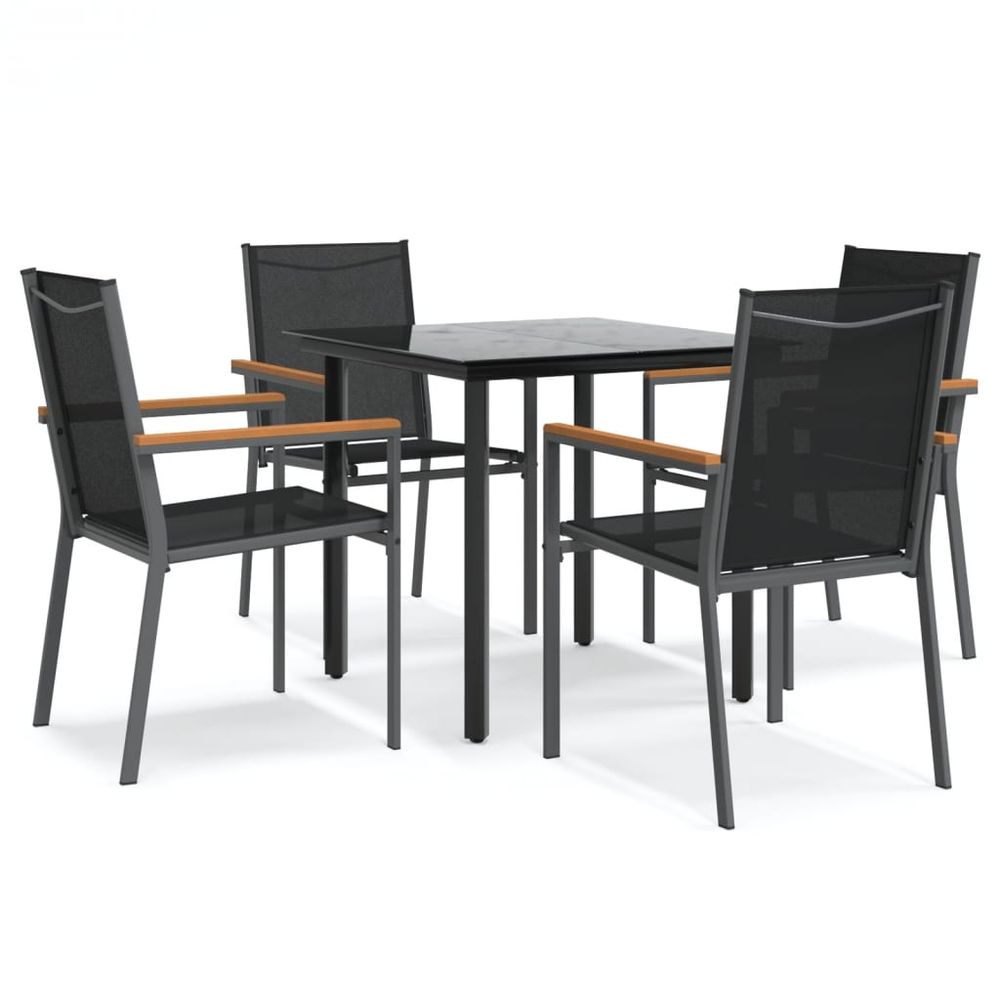 Ensemble à manger de jardin 5 pcs noir textilène et acier