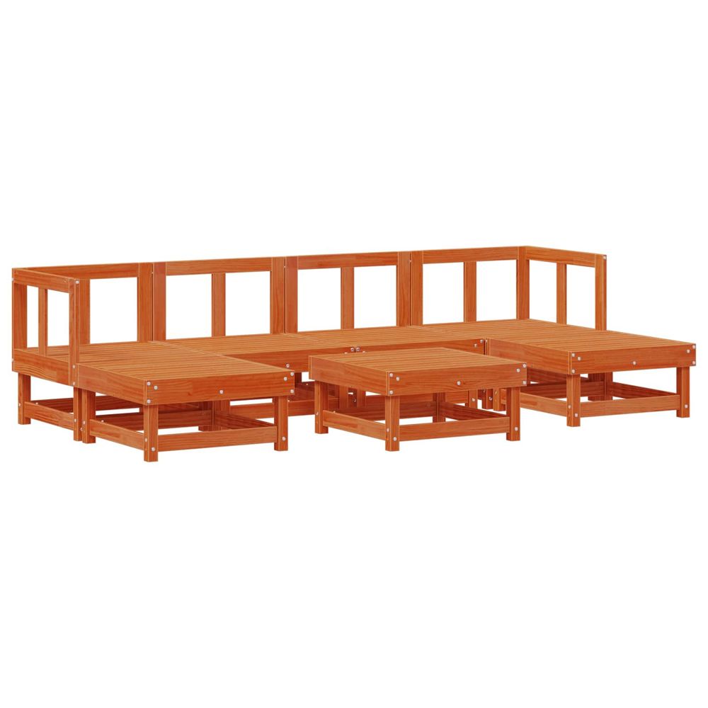 Ensemble de salon de jardin 7 pc brun ciré pin massif