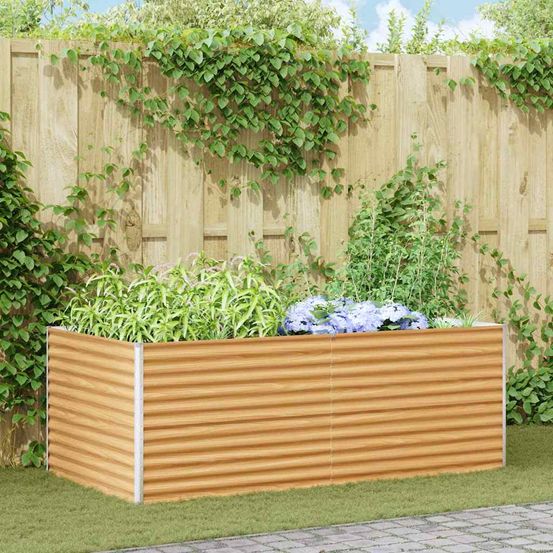 Jardinière haute ergonomique en acier galvanisé grande capacité pour potager confortable marron clair 195x100x68cm