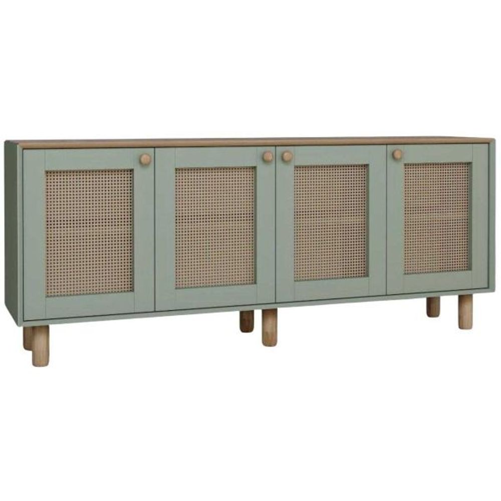 Buffet 4 portes en aggloméré bohemian vert avec cannage (4 portes)