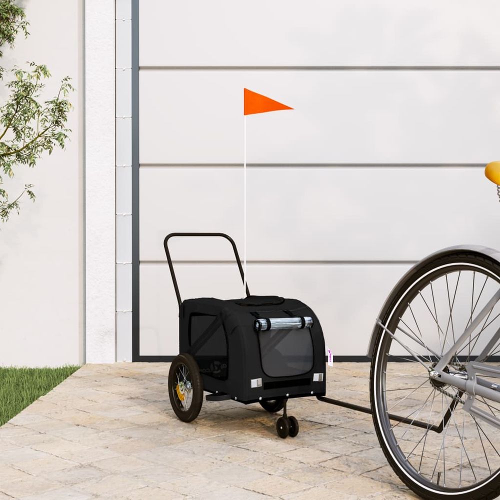 Chariot vélo petit chien en acier transport sécurisé pour balade noir