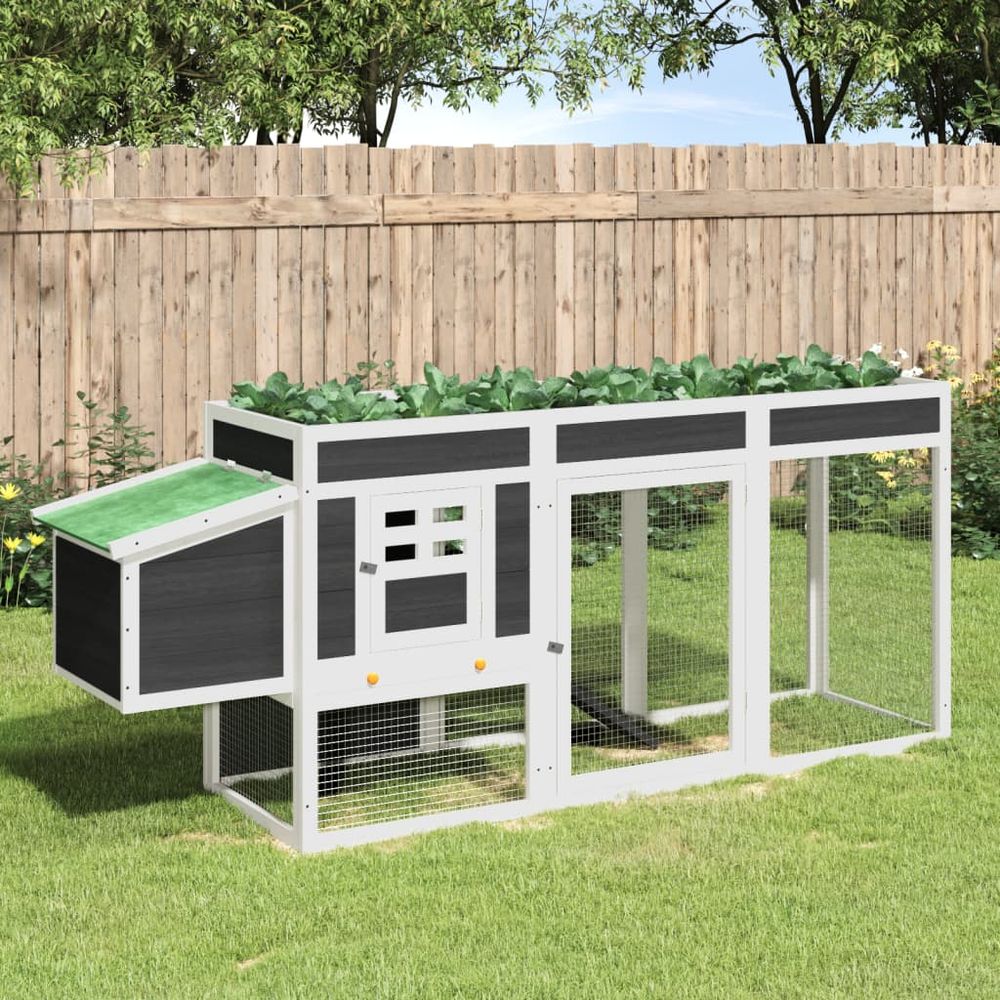 Poulailler bois pin massif extérieur potager intégré nichoir 204x50x84cm gris
