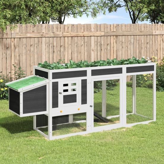 Poulailler bois pin massif extérieur potager intégré nichoir 204x50x84cm gris