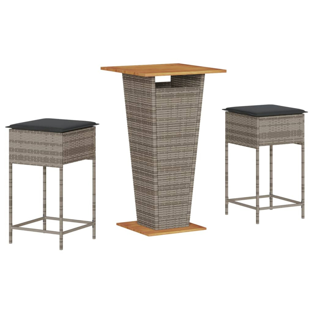 Ensemble de bar de jardin 3 pcs et coussins gris résine tressée