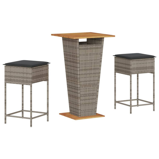 Ensemble de bar de jardin 3 pcs et coussins gris résine tressée