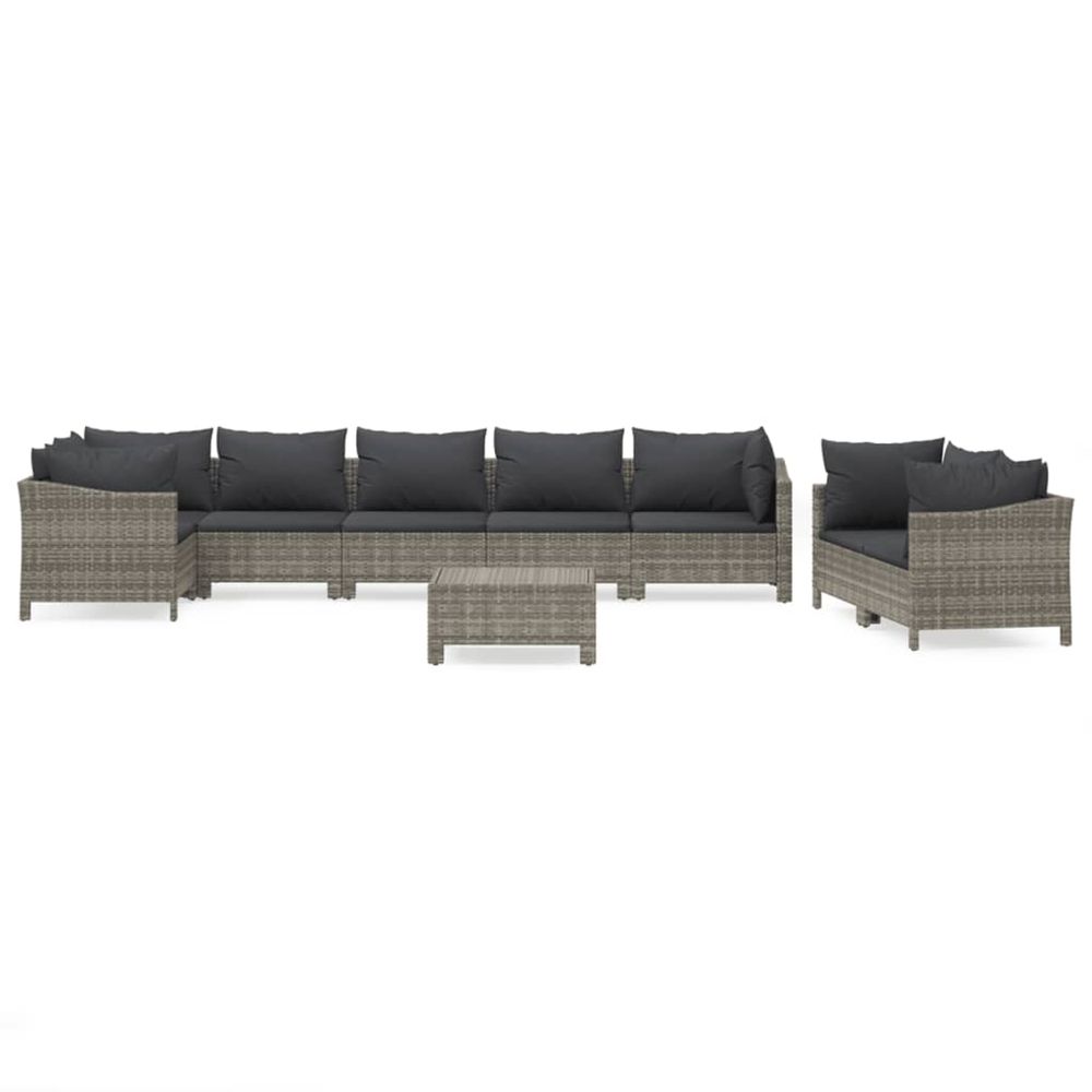 Salon de jardin 9 pcs avec coussins gris résine tressée