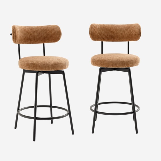 Lot de deux tabourets de bar assise rotative métal noir et tissu - l 50 x p 50 x h 92cm - iris