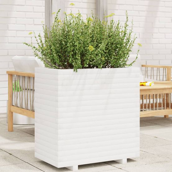 Bac à fleurs rectangulaire en pin massif blanc 70x40x72 cm