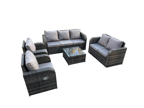 7 places ensemble de meubles de jardin rattan outdoor canapé lounge fauteuil avec table basse carrée gris foncé mixte