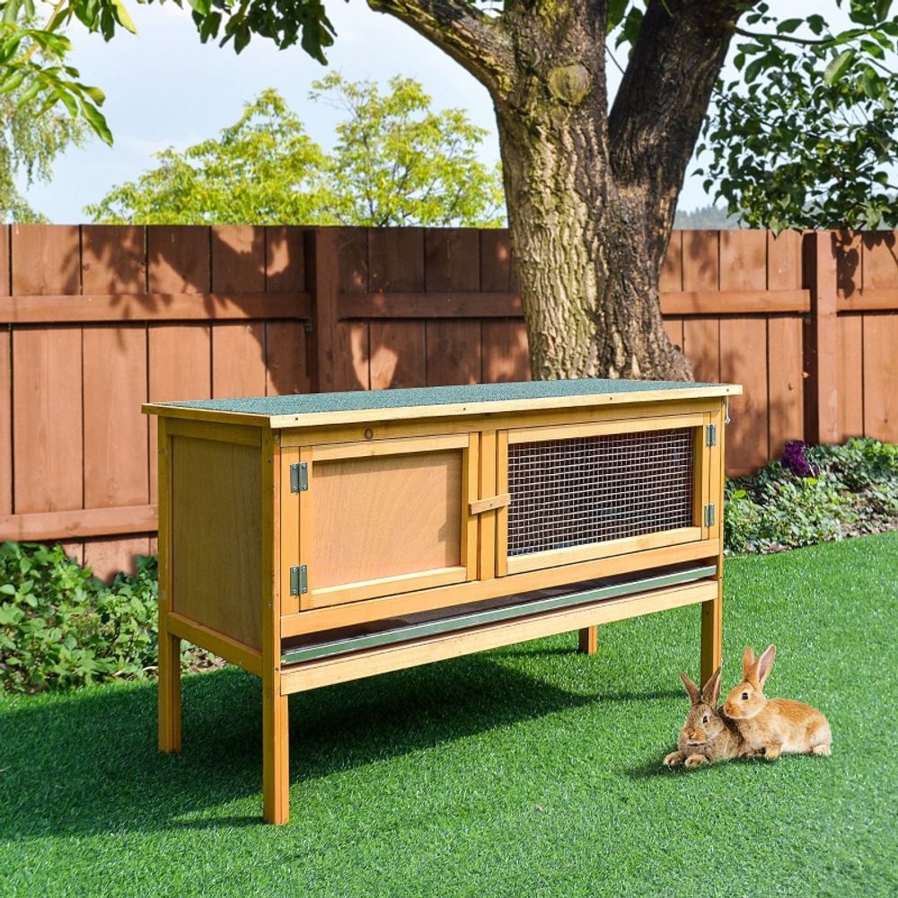 Clapier lapin bois massif extérieur toit ouvrant tiroir amovible 115x44x65cm jaune