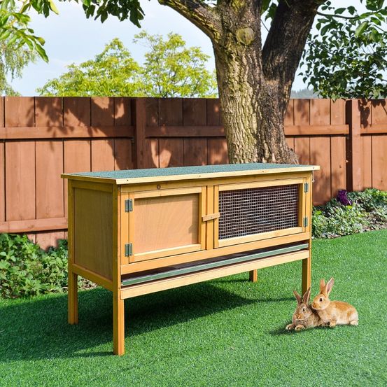 Clapier lapin bois massif extérieur toit ouvrant tiroir amovible 115x44x65cm jaune