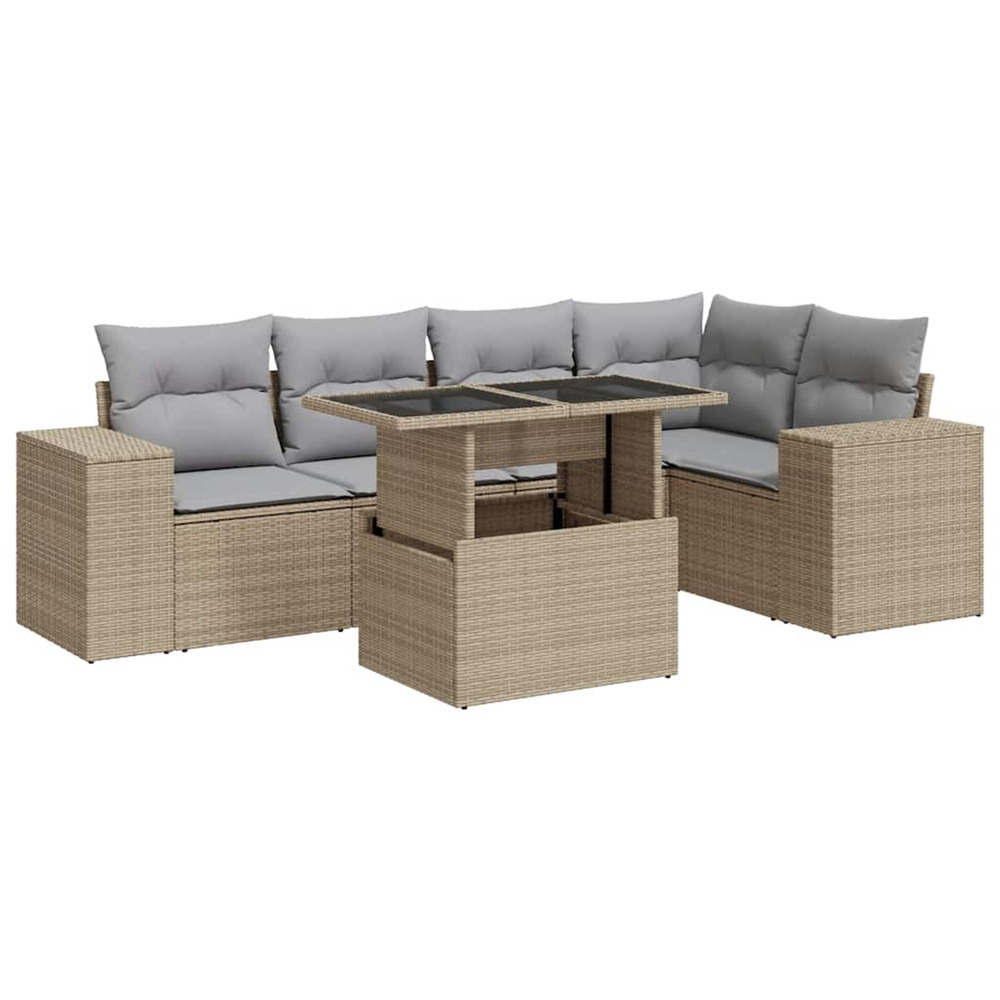 Salon de jardin avec coussins 6 pcs beige résine tressée