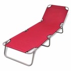 Transat chaise longue bain de soleil lit de jardin terrasse meuble d'extérieur pliable acier enduit de poudre rouge 02_001279