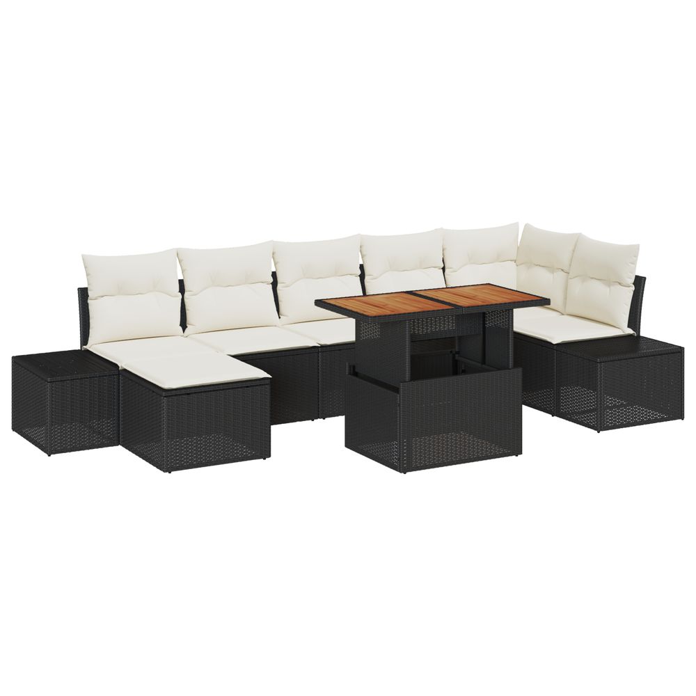 Ensemble de canapés de jardin 8 pièces avec coussins noir poly rattan