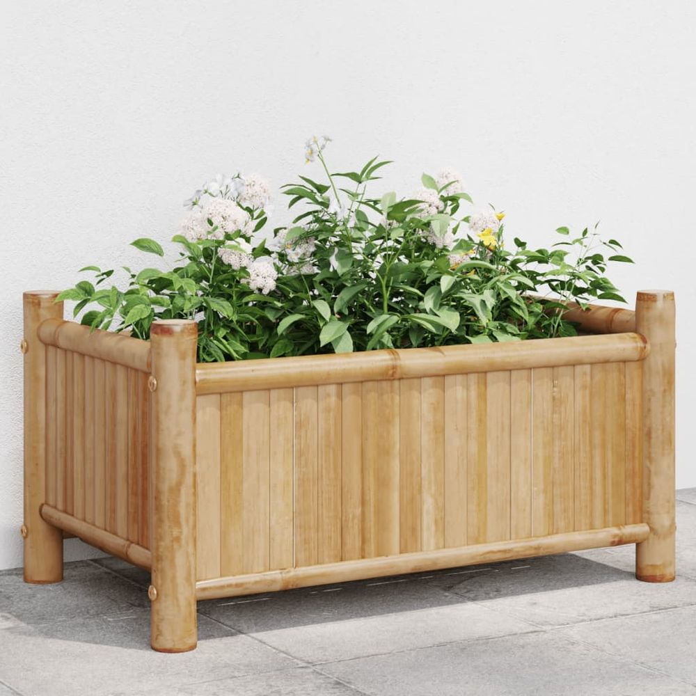 Jardinière rectangulaire exotique en bambou naturel – bac à fleurs résistant et écologique pour balcon zen – 50x30cm beige