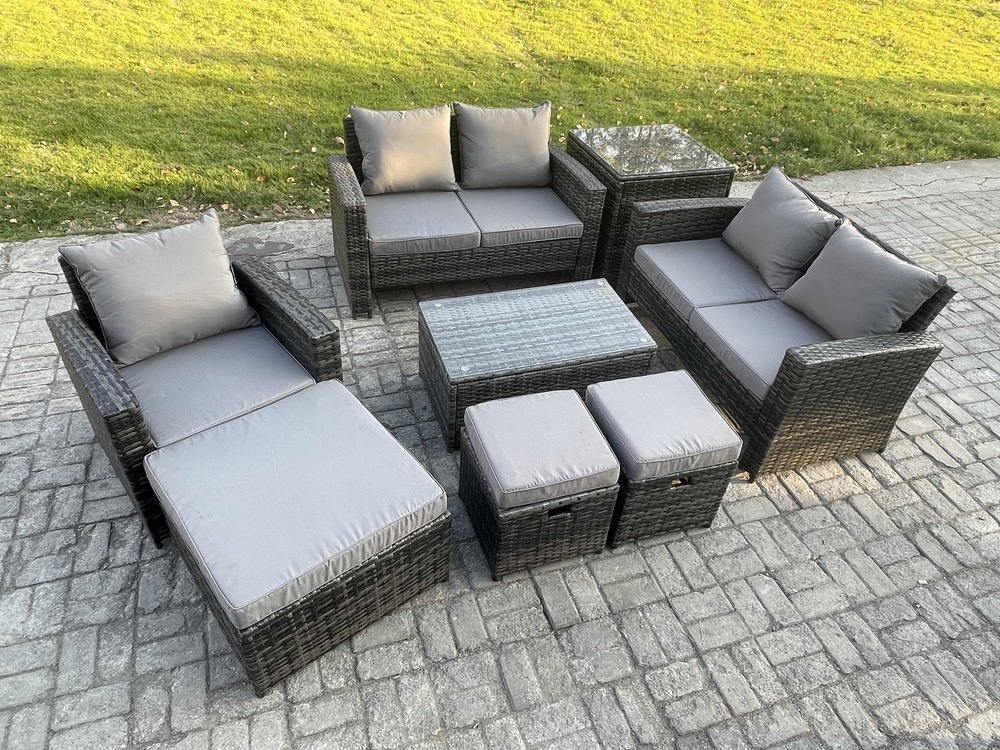 Ensemble de meubles de jardin en rotin 8 places ensemble canapé-chaise de jardin gris foncé