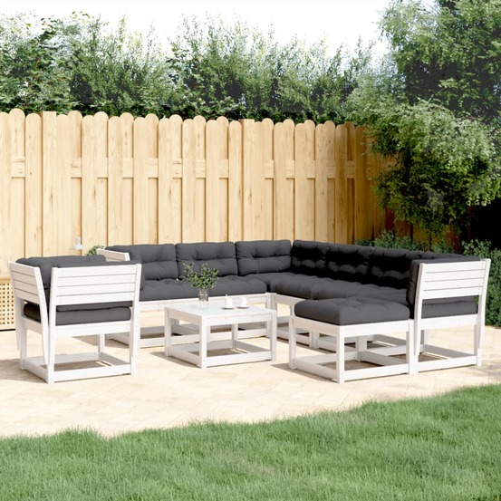Salon de jardin avec coussins 8 pcs blanc bois de pin massif