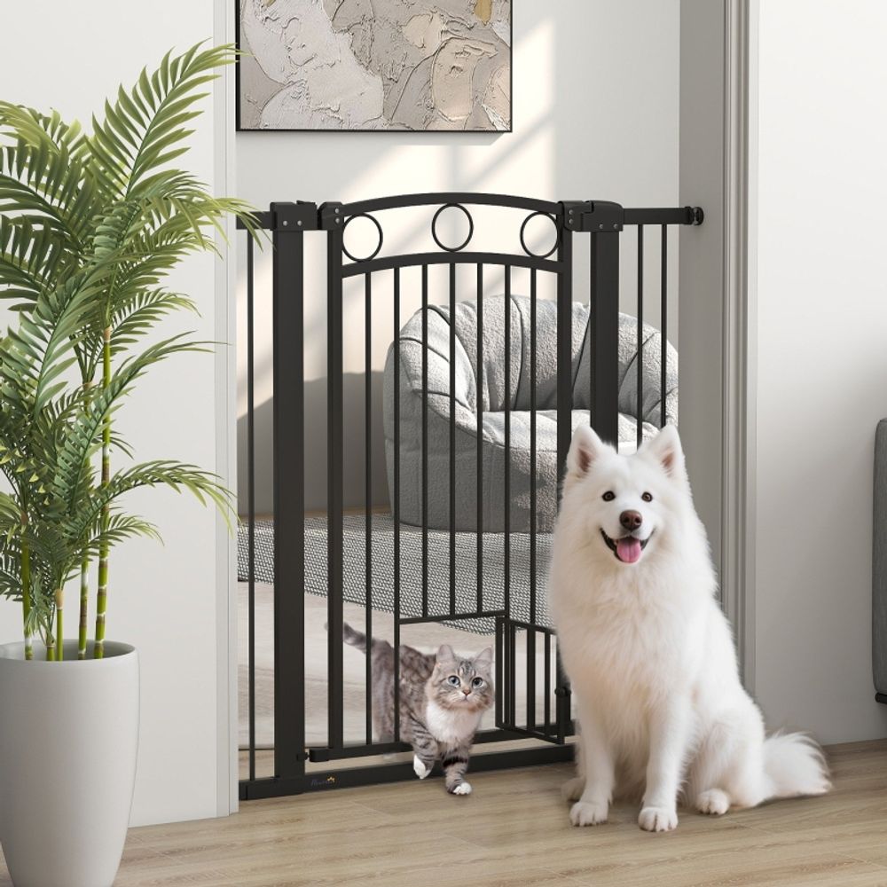Barrière de sécurité haute 106cm extensible avec chatière pour escalier et porte noir – comfortxl outdoor living