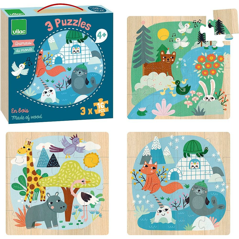 3 puzzles animaux du monde