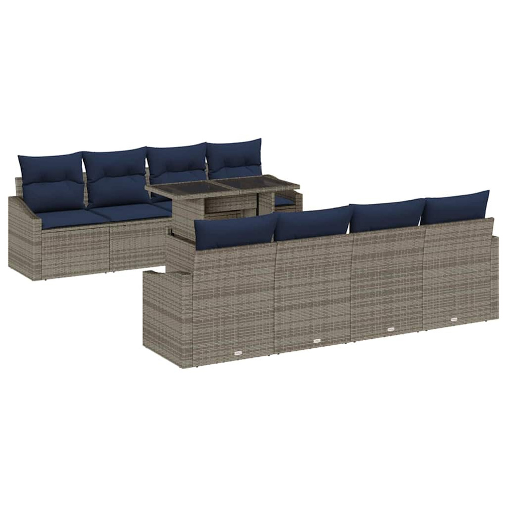 Ensemble de canapé de jardin avec coussin 9 pcs gris polyrotin