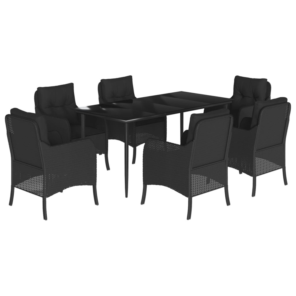 Ensemble à manger de jardin coussins 7pcs noir résine tressée