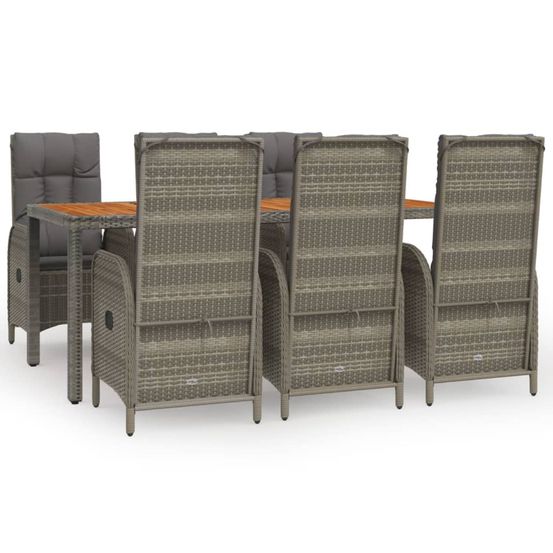 Ensemble à manger jardin et coussins 7 pcs gris rotin